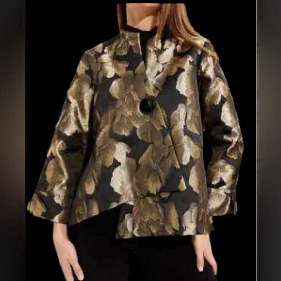 Joseph Ribkof Foil Gold Metallic Floral Jacket - Picture 1 of 14